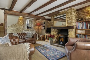 TV, fireplace, DVD player, books - 18th century period holiday cottage in the Cotswolds with garden - Lavender Cottage, Bourton (Cheltenham)