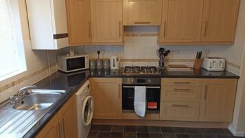 Fridge, microwave, oven, electric kettle