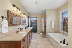 Bathtub, hair dryer, towels