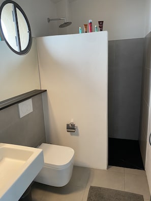 Dusche, Haartrockner, Handtücher, Toilettenpapier