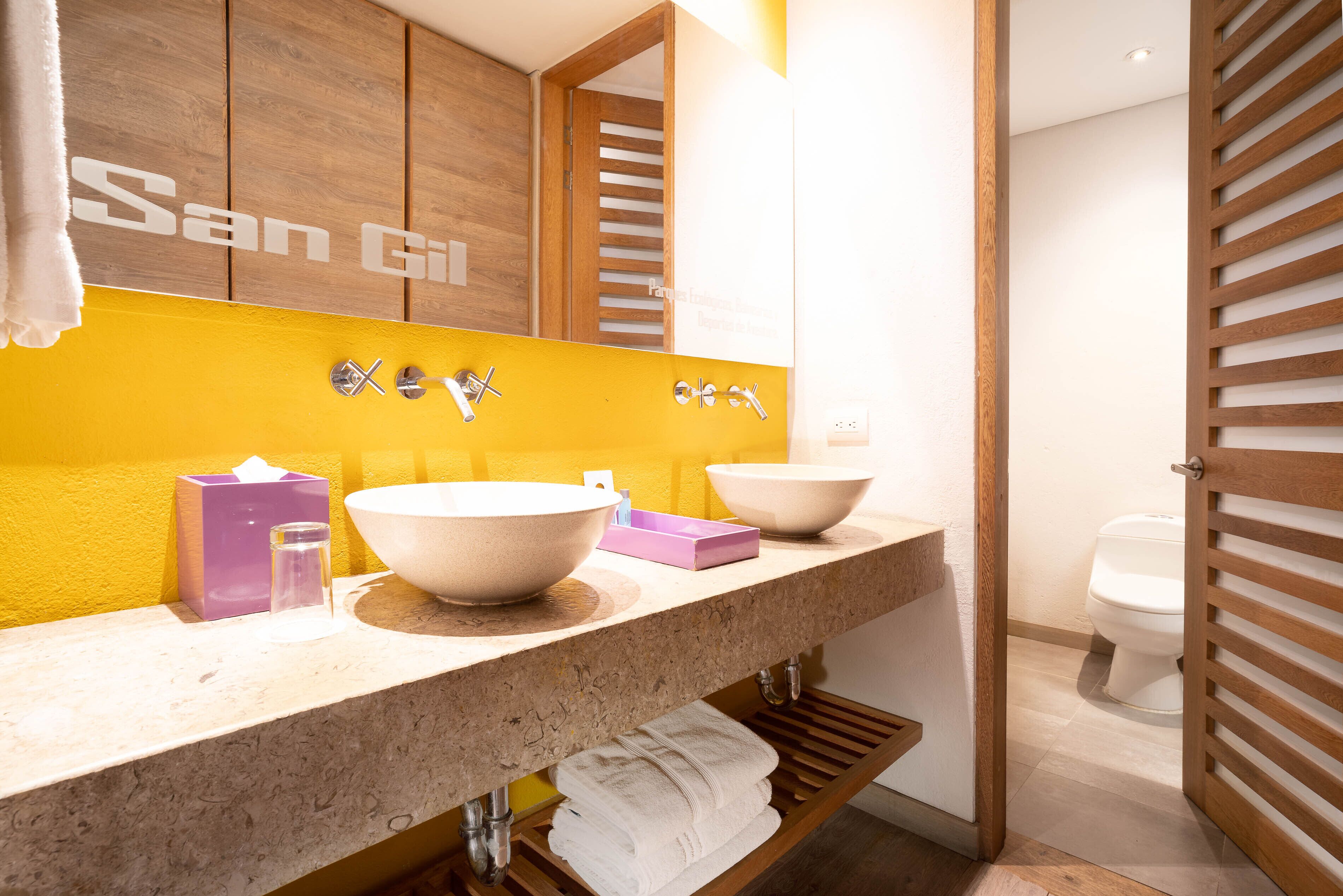 suite | bathroom | hair dryer, towels, soap, shampoo