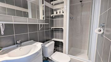 Shower, hair dryer, toilet paper