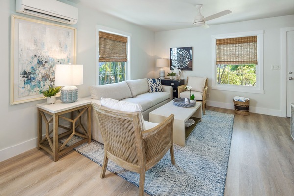 Beautiful living room with sleeper sofa for a guest!