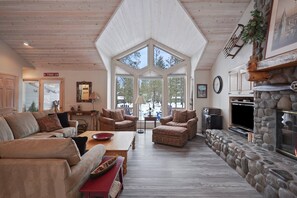 TV, fireplace, DVD player, books