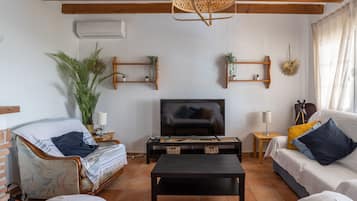 Een televisie, een open haard en een dvd-speler