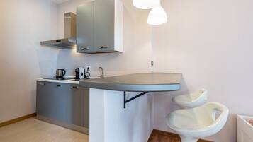 Fridge, oven, stovetop, coffee/tea maker