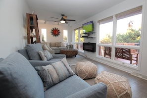 Smart TV, fireplace, Netflix, foosball