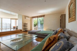 Smart TV, fireplace, video games, DVD player