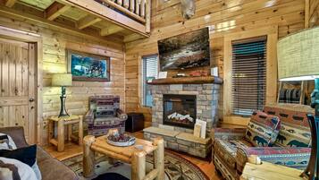 Smart TV, fireplace, video games, DVD player