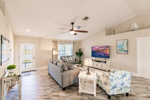 Smart TV, DVD player, books, video library