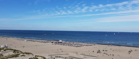 Beach nearby, sun loungers