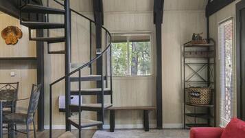 Smart TV, fireplace, video games, DVD player