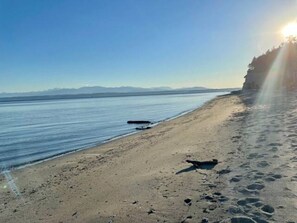 Beach nearby, sun loungers, beach towels