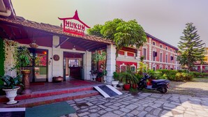 A traditional building with a sign reading "HUKUM DABARAS". - Hukum Darbar Restaurant & Hotel (Kathmandu)
