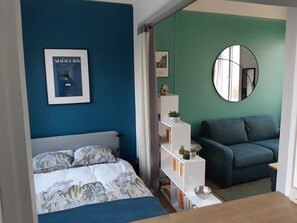 1 makuuhuone, vauvan matkasänky, ilmainen Wi-Fi, vuodevaatteet