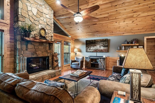 Een smart-tv, een open haard, videogames en een dvd-speler