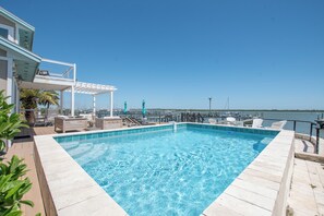 Outdoor pool, a heated pool - Waterfront home with dock, heated pool, & spectacular views- walk/bike downtown! (St. Augustine)