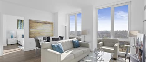 Luxury Apartment, 2 Bedrooms, 2 Bathrooms | Living area | 50-inch LCD TV with cable channels, TV