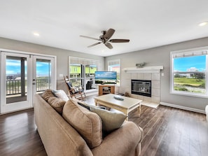 TV, fireplace, video games, video library