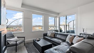 Smart TV, fireplace, Netflix, books