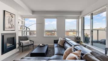 Smart TV, fireplace, Netflix, books