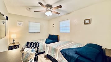 2 bedrooms, desk, iron/ironing board, travel crib