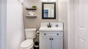 Shower, towels, soap, shampoo