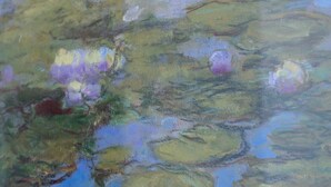 A painting of a pond with lily pads and purple flowers. - Mayenne, Studio/ 1BA, 2 people (París)