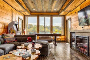 Smart TV, fireplace, video games, table football