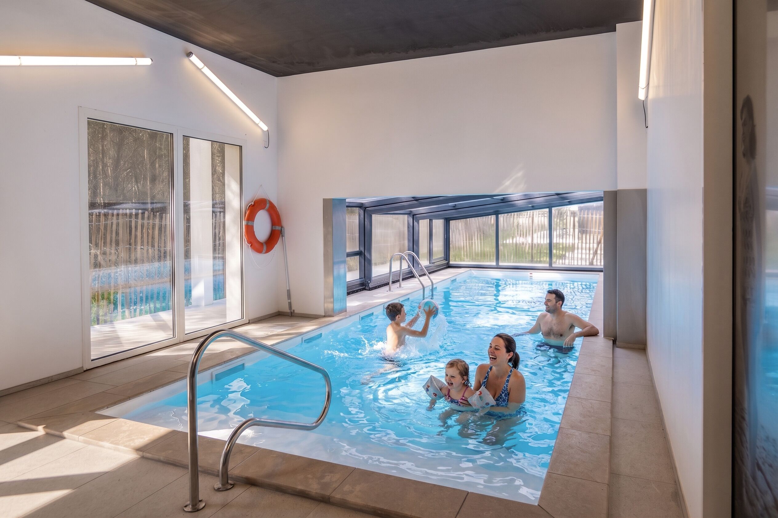 Indoor pool, outdoor pool, sun loungers