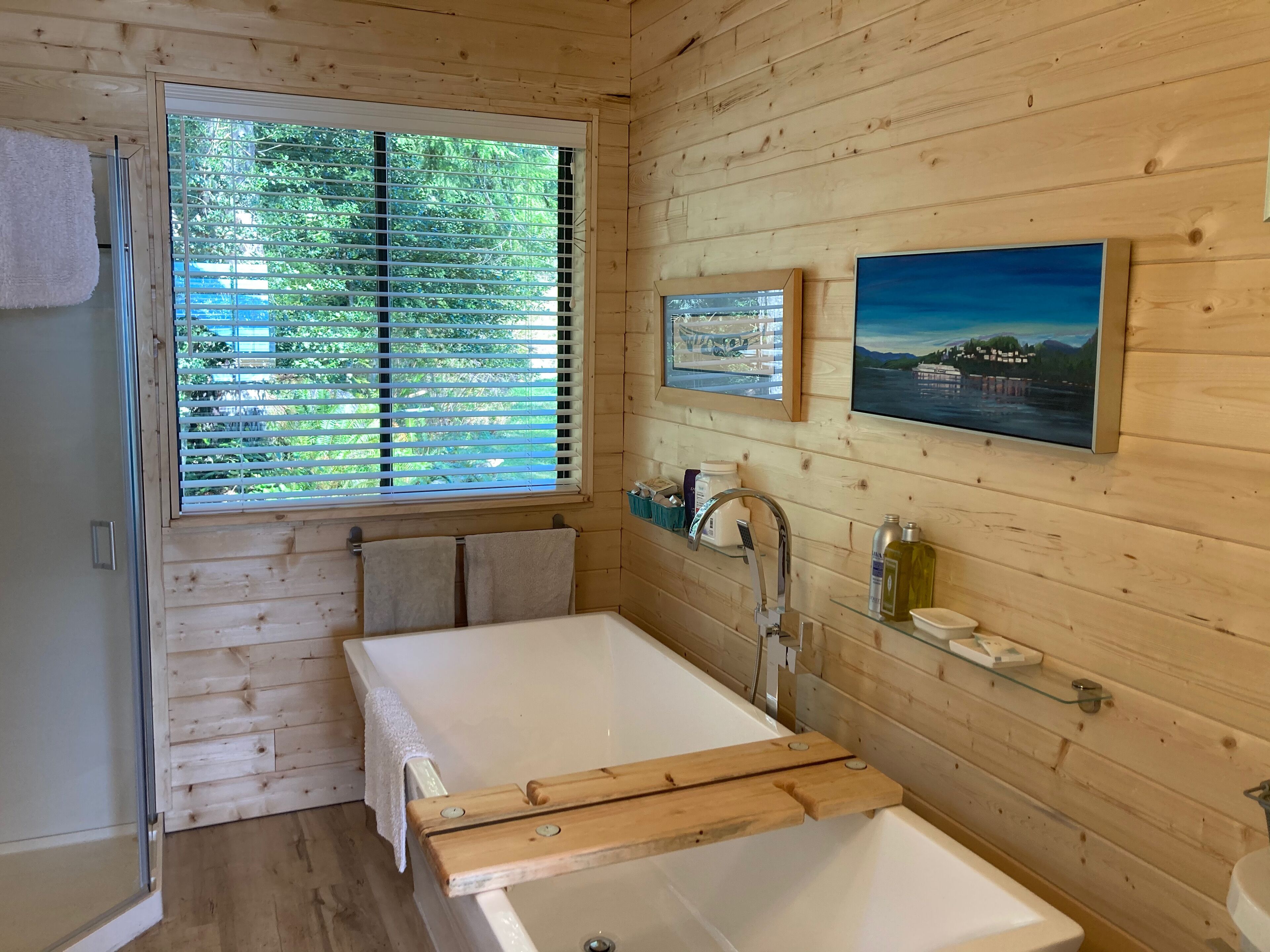 Bathtub, hair dryer, towels, soap