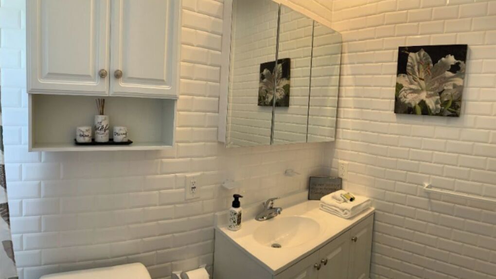 Baignoire, sèche-cheveux, serviettes fournies, papier toilette