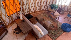 Fireplace, computer monitors - Yurt at Scrappy Duck Farm, Yurt at Scrappy Duck Farm (Mancos)