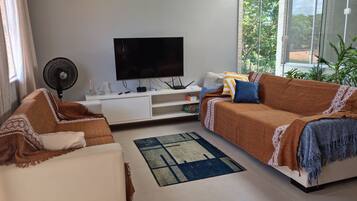 Smart TV, music library, video library, stereo