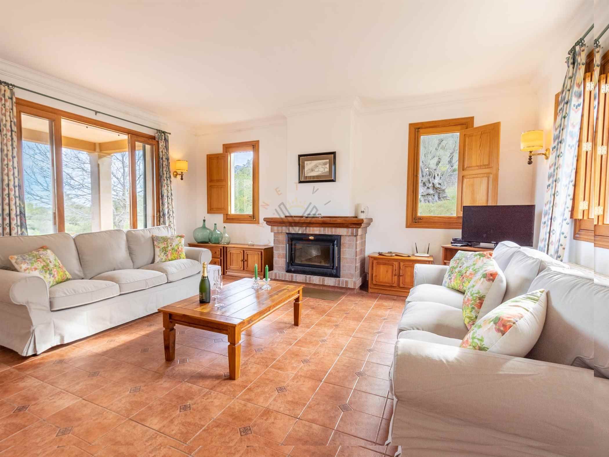 Televisie, een open haard en een tafeltennistafel