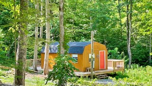 A small wooden cabin surrounded by trees. - Wood Cabin in the Smoky Mountains (Sevierville)