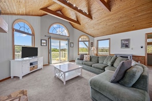 Smart TV, fireplace, DVD player, books