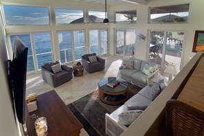 Smart TV, books, music library, stereo