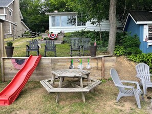 Outdoor dining - Quiet Lakefront Cabin · Private Dock and Firepit (Bath)