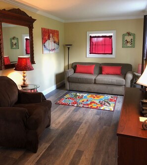 Een televisie, een dvd-speler, boeken en een filmbibliotheek