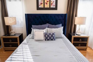 2 bedrooms, desk, iron/ironing board, travel crib