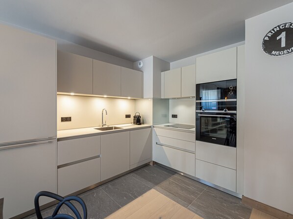 Fridge, microwave, dishwasher