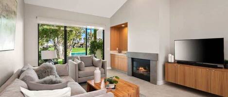 TV, fireplace, offices