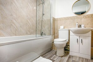Combined shower/tub, hair dryer