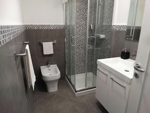 Dusche, Haartrockner, Bidet, Handtücher