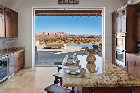 Fridge, microwave, oven, stovetop. The Sanctuary at Sacred Mesa - Luxury Sedona Home with Red Rock Views!