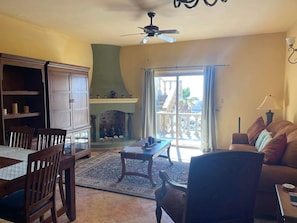 TV, fireplace