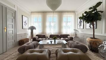 Smart TV, fireplace, video games, DVD player