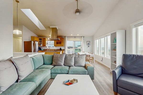 TV, fireplace, books