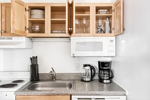 Fridge, microwave, oven, dishwasher